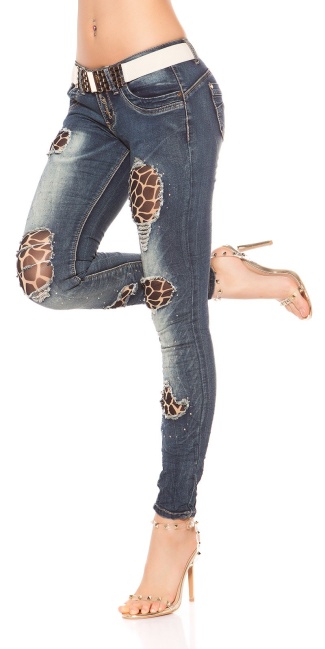 Sexy skinny jeans met strass steentjes & riem jeansblauw